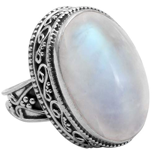 Silver Palace Anillo de plata de ley 925 maciza de piedra lunar arco iris natural para mujeres y niñas tamaño 9 FR-320 Silver Palace Anillo de plata de ley 925 maciza de piedra lunar arco iris natural para mujeres y niñas tamaño 9 FR-320