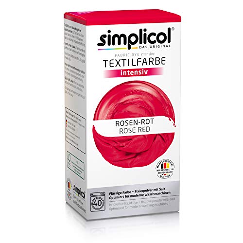 Simplicol Kit de Tinte Textile Dye Intensive Rojo: Colorante para Teñir Ropa, Tejidos y Telas Lavadora, Contiene Fijador para Colorante Líquido, Anti Alérgeno, No Destiñe, Seguro para su Lavadora