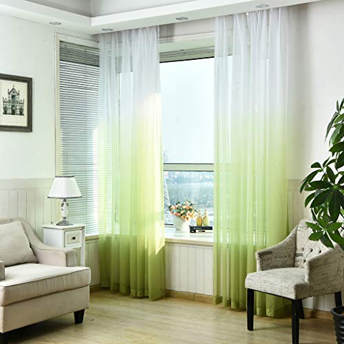 SIMPVALE 1 Pieza Cortinas de Gasa - degradados - Visillos Transparente - para Dormitorio, la Sala de Estar, balcón, Salon (Verde con Blanco, Ancho 200cm / Altura 260cm)