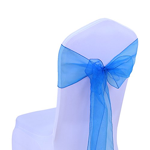 SINSSOWL - 100 cintas de organza para sillas, lazos de boda, decoración de ceremonia, fiesta de cumpleaños, 17 x 275 cm, 22 colores (no incluye las fundas de silla), color azul real