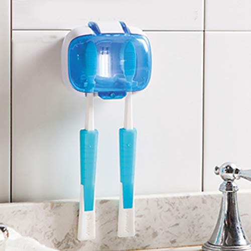 Soporte para cepillo de dientes, caja de desinfección portátil para esterilizador UV para montaje en pared con adhesivo de 3 m para familias, mujeres, niños, baños, 2 cepillos de dientes y almacenar y