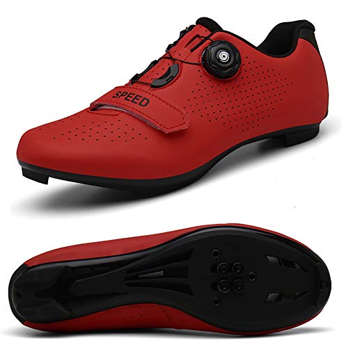 STEELEMENT.Zapatos de ciclismo para hombre con tacos compatibles Peloton con SPD y Delta para hombre, con pedal de bloqueo, color Rojo, talla 45 EU