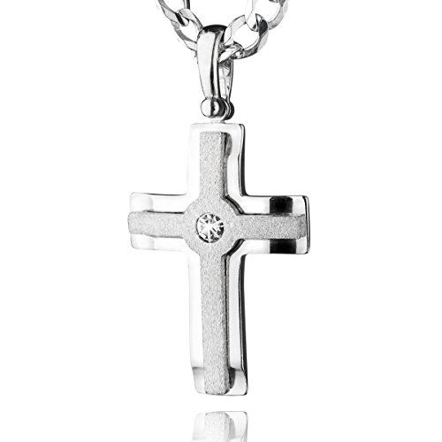 STERLL Cadena para hombre de plata 925, 55 cm de longitud, con colgante a forma de cruz, con caja de joyas, ideal como regalo de hombre