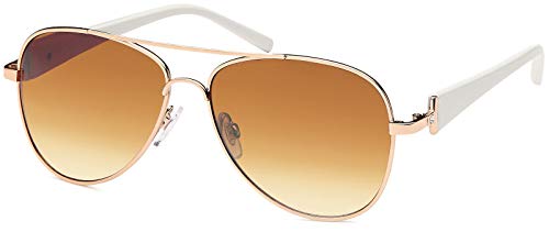styleBREAKER Damas Aviadoras con lentes tintadas, gafas de sol con sienes lacadas y strass 09020053, color:Marco dorado-blanco/delineado de vidrio marrón degradado