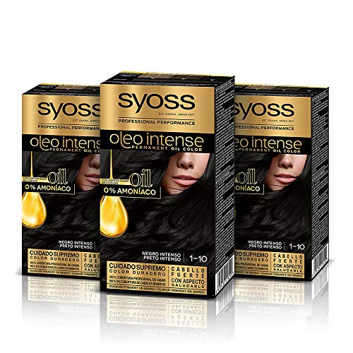 Syoss Oleo Intense - Tono 1-10 Negro Intenso (Pack De 3) – Coloración permanente sin amoníaco – Resultados de peluquería – Cobertura profesional de canas