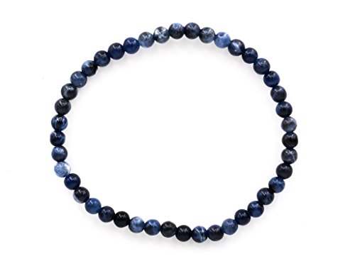 Taddart Minerals – Pulsera azul de piedra preciosa natural sodalita con bolas de 4 mm en hilo de nailon elástico – Hecho a mano