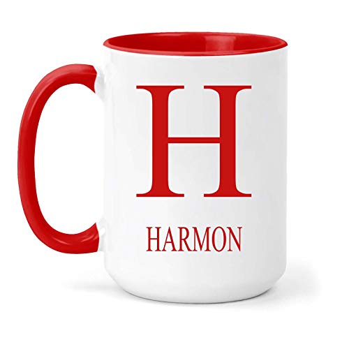 Taza con nombre y inicial de Harmon – Regalo en muchos colores para té o café, azul marino
