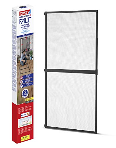 tesa Insect Stop FALT - Malla mosquitera para puertas con marco de aluminio plegable - Marco telescópico ajustable - Gris antracita - 80 cm x 170 cm a 100 x cm x 220 cm