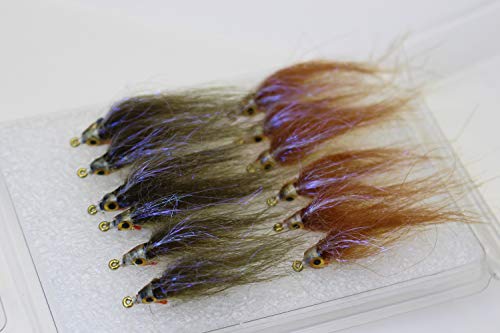 Tigofly - Juego de 12 señuelos para pesca con mosca, color marrón y oliva, con efecto polar, hundimiento, lentamente, para salmón, trucha y salmón