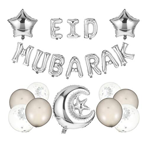 Tomaibaby 1 Juego de Globos Eid Mubarak Banner Decoraciones para Fiestas Papel de Aluminio Globos de Confeti Globos de Ramadan Kit de Suministros para El Partido Musulmán Eid Islámico