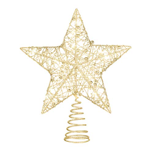 Tomaibaby Decoración para árbol de Navidad, estrella de metal, diseño sagrado, estrella, árbol de Navidad, corona de árbol, estrella (dorada)