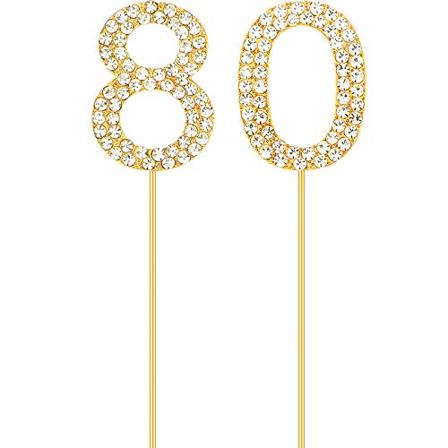 Topper de Tarta Dorado 80 Adornos de Tarta con Cristal Diamantes de Imitación Accesorios de Tarta Decorativos Materiales de Fiesta para Fiesta de Cumpleaños o Aniversario de 80 Años