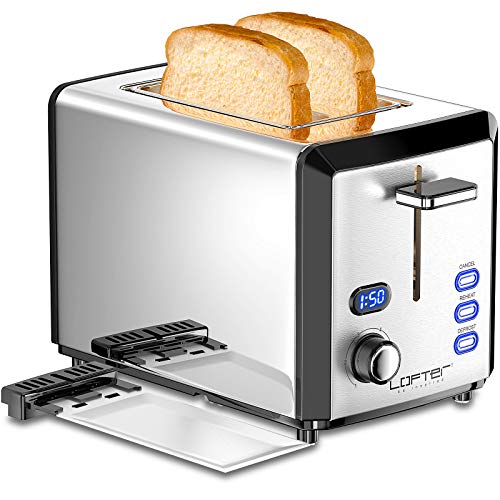 Tostadora de 2 rebanadas de acero inoxidable con indicador LED de cuenta atrás, ranura ancha, 6 niveles de tostado, centrado del pan, función de parada de calentamiento, 800 W Tostadora de 2 rebanadas de acero inoxidable con indicador LED de cuenta atrás, ranura ancha, 6 niveles de tostado, centrado del pan, función de parada de calentamiento, 800 W
