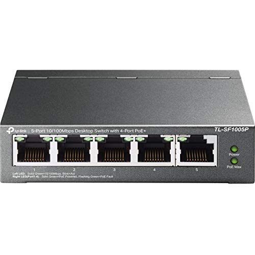 TP-Link TL-SF1005P Switch de Escritorio de 5 Puertos a 10/100 Mbps con PoE de 4 Puertos, 1.0 Gbps, 0.74 Mbps