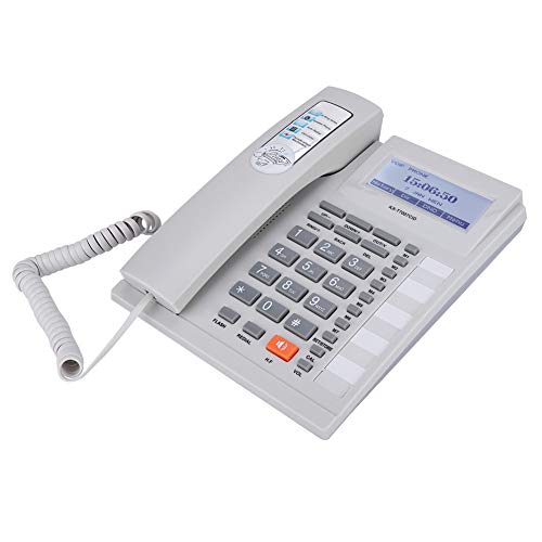 Vbestlife Teléfono con Cable con Pantalla LCD de Cable y Altavoz, teléfono Fijo con Cable para Oficina/hogar/Hotel. (Blanco)