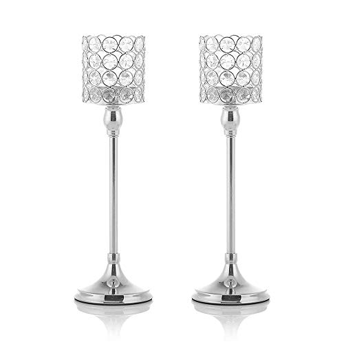 VINCIGANT Candelabro Cristal Portavelas de Columna Plateado Votivo/Faroles de Vela para Decoración de Oficina en Casa Centro de Mesa de Café Decorativo para Bodas Juego de 2 VINCIGANT Candelabro Cristal Portavelas de Columna Plateado Votivo/Faroles de Vela para Decoración de Oficina en Casa Centro de Mesa de Café Decorativo para Bodas Juego de 2