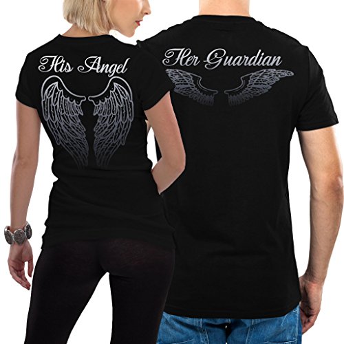 VIVAMAKE Camisetas para Parejas Mujer y Hombre Originales Divertidas con Diseño Angel and Guardian Couple T Shirt Gift