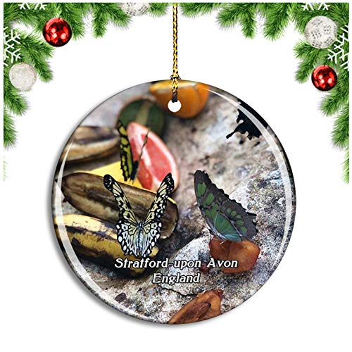 Weekino Strat-Upon-Avon Butterfly Farm Reino Unido Inglaterra Decoración de Navidad Árbol de Navidad Adorno Colgante Ciudad Viaje Colección de Recuerdos Porcelana 2.85 Pulgadas