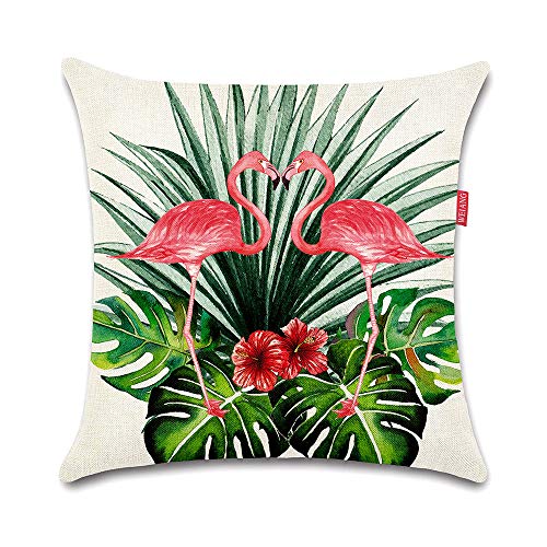 WEIANG Funda de cojín de doble cara con diseño de flamencos tropicales para coche, hogar, sofá, cama, 45 x 45 cm, una pieza