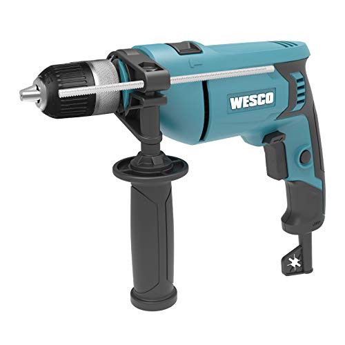 Wesco WS3174.4 - Taladro de percusión, martillo y broca 2 en 1, 3000 rpm, portabrocas de bloqueo automático de 3 mm, diámetro máximo de perforación en acero 13 mm, en piedra 16 mm, en madera 30 mm