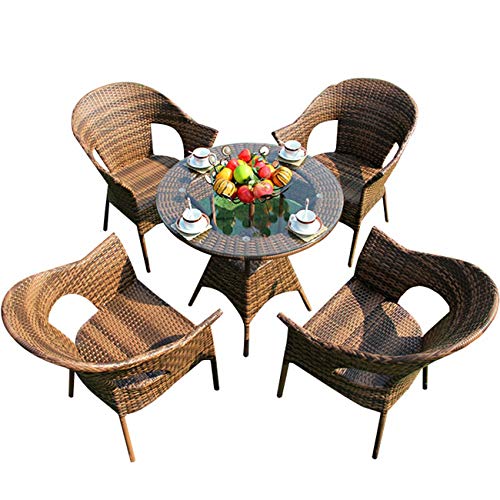 WJDOZ Conjunto de Comedor de Muebles de Exterior de 5 Piezas, Juego de conversación de ratán Incluye 4 sillas y 1 Mesa de Vidrio Templado para la Cubierta del jardín del Patio, diseño de Flores