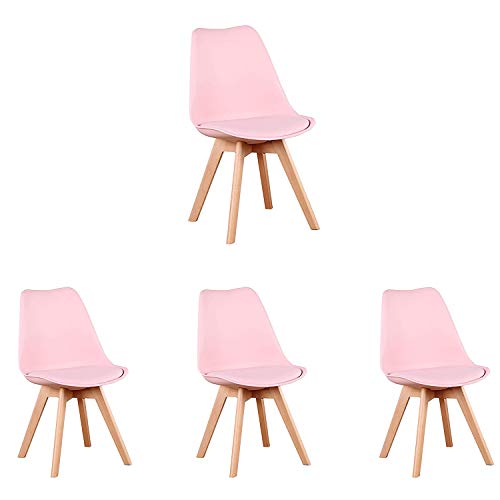 WV LeisureMaster Juego de 4 sillas tulipanes para comedor, sala de estar, cocina, sillas tapizadas, asiento acolchado suave, respaldo ergonómico, color rosa