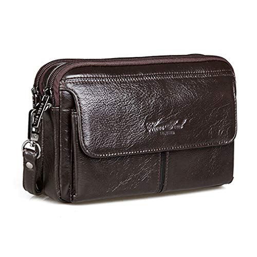 Xieben Cuero Muñequera Monedero para Hombres Mujeres Viajes De Negocios Aire Libre Correa de Muñeca Fanny Embrague Bolsa Monedero Bolsa Múltiple Soporte para Teléfono iPhone 8 Plus/X Café