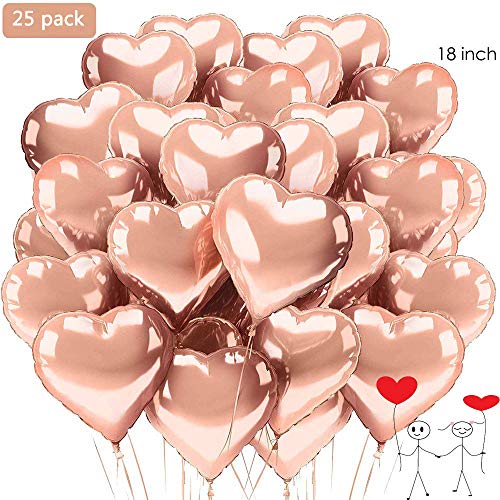 XUNKE 25 Globos de Papel de Aluminio,Globos en Forma de Corazón para la Decoración del Partido Propuesta de Matrimonio Boda Aniversario Cumpleaños Decoración de Helio | Regalo (Oro Rosa)