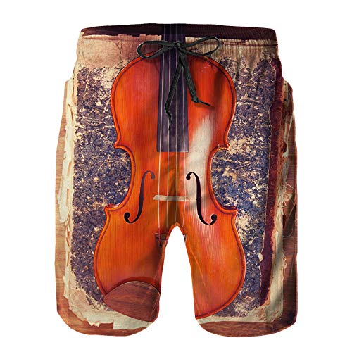 YANAIX Hombres Playa Bañador Shorts,Arco de violín Mesa de Libro Antiguo,Traje de baño con Forro de Malla de Secado rápido L