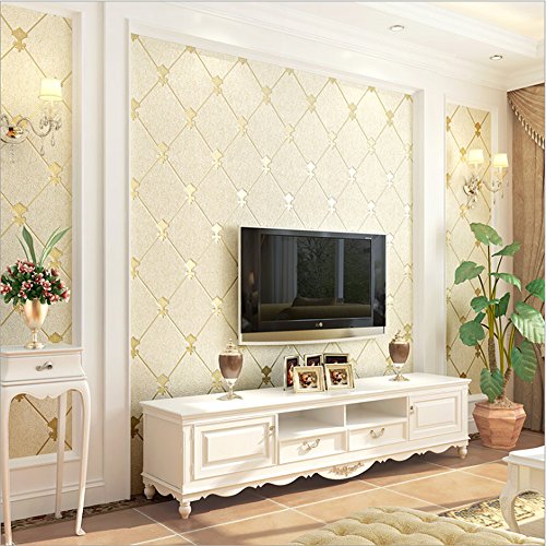 YangYun - Papel pintado de pared para sala de estar, dormitorio, TV, patrón de enrejado de diamantes,No tejido + imitación de piel de ciervo., beige, 1.73' W x 32.8' L