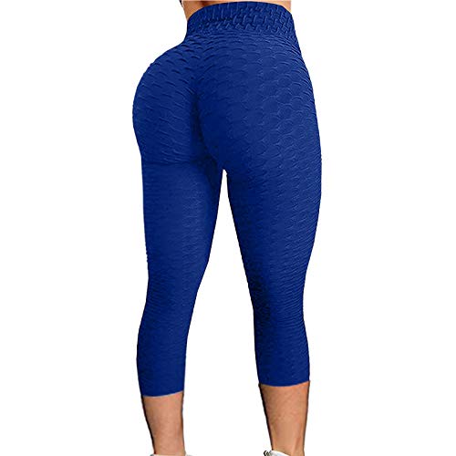 Yoga para Mujer Nueve Puntos Pantalones Leggings Push Up Mujer Mallas Pantalones Deportivos Alta Cintura Elásticos Yoga Fitness Running Pantalones Transpirable, Azul (Azul, S)