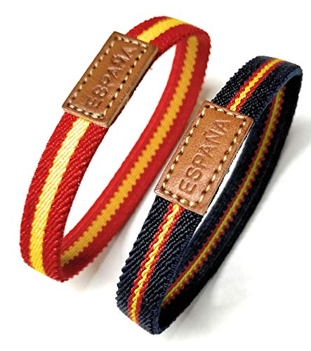 YOJAN PIEL - Pulsera elástica Bandera con Cuero España (TAMAÑO MUÑECA DE 17 A 22 CMS.) | Complementos de Moda Unisex para Hombres y Mujeres de Estilo Atemporal y Elegante | Regalos Originales