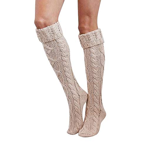 ZEZKT calcetines hasta la rodilla calcetines largos mujeres color sólido calcetines altos moda casual calcetines cálidos de otoño e invierno calcetines de lana sobre la rodilla Beige