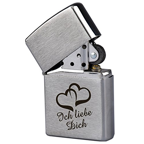 'Zippo con grabado Ich liebe dich y 2 corazones en Chrome cepillado Mechero de gasolina