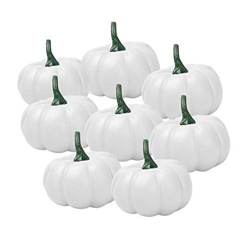 ZoneYan Calabazas Artificiales para Halloween, Calabazas Blancas Decoracion, Piezas Calabazas Blancas Decorativas, Fall y Acción de Gracias,Calabaza Decoración,8pcs Calabaza Blanca