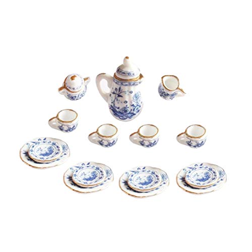 ZYCX123 Cerámica Creativa Mini Juego de té Azul y Blanco Patrón Cerámica Porcelana Juego de té de Juguete niños Mini Toy de Cocina para Adultos de los niños 15pcs Recuerdos