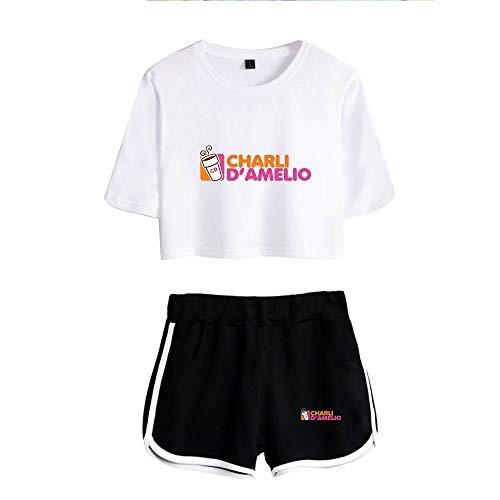 ZYPPX Charli D'amelio - Camiseta de dos piezas para mujer, conjunto de pantalones cortos, camiseta de verano, ropa urbana para niña, talla C, XS