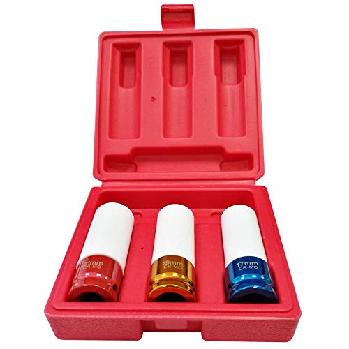 1/2 Juegos de vasos para llaves Llaves de Vasos Ruedas Juego de 3 piezas Juego de Casquillos para Llave de Impacto 17 mm, 19 mm, 21 mm