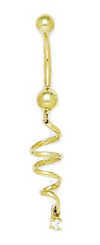 14ct oro amarillo CZ calibre 14 colgando de la joyería del cuerpo del anillo del vientre del caracol - mide 45 x 8 mm - JewelryWeb