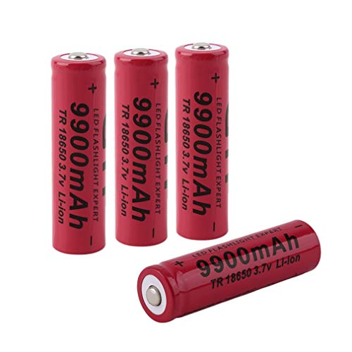 18650 Batería Recargable de Iones de Litio 3.7V 9900mAh Baterías de botón de Gran Capacidad para Linterna LED, iluminación de Emergencia, Dispositivos electrónicos, etc. 4 Piezas (Red)