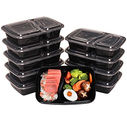 2 Contenedor de Compartimentos de Comida Preparada con Tapa, Apilable, Lavavajillas y Microondas,Reutilizable Cuadrado Caja de Almuerzo 10 pack by OITUGG