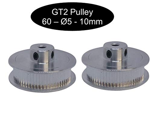 2 poleas GT2 con 10 mm de ancho 12, 16, 18, 20, 24, 26, 28, 30, 32, 36 o 40 dientes, Pulley según el ancho a elegir, GT2 60Z Ø5mm, 1
