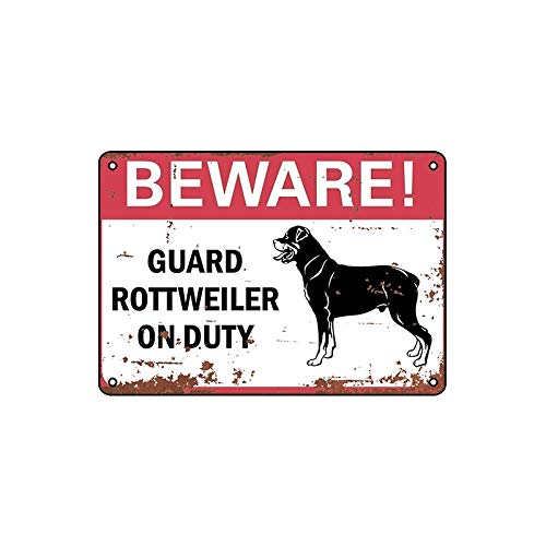 200 mm x 300 mm Nostalgic-Art Cartel de Chapa-Retro Sign [BEWARE!]Guard Rottweiler On Duty-tin sign para Jardín y tienda de mascotas