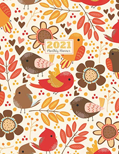2021 Monthly Planner: 2021 see it bigger Square planner | 12-Month Planner & Calendar with holiday Size: 8.5" x 11" ( Jan 2021 - Dec 2021). For Your ... Bird and Fall Flower Watercolor design