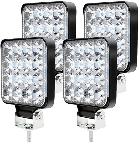 4PCS Faro Trabajo LED 9-32V 48W 6500K Impermeable IP 67 Focos LED Tractor de Alta Resistencia para Camión, Moto, Barco, SUV