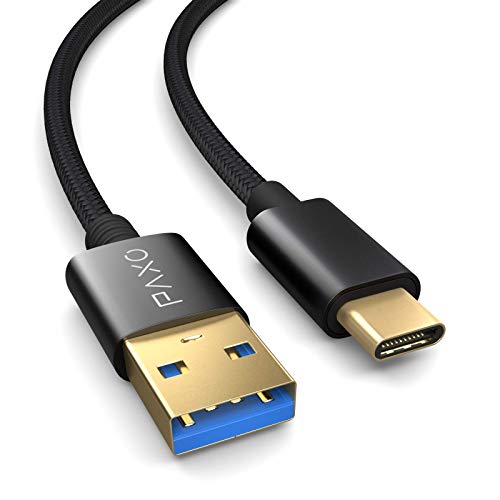 5m de Cable de Nylon USB C, USB 2.0, Negro, Cable de Carga USB A a USB Tipo C, Cable de Datos, Conector Dorado