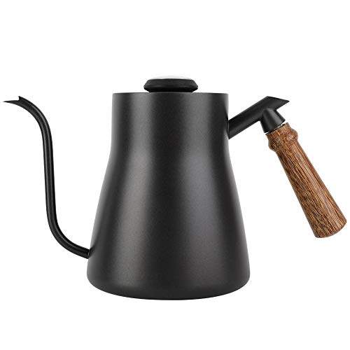 850 ml de café de acero inoxidable con cuello de cisne y mango de madera, teflón grueso, no soporta calefacción (con termómetro)