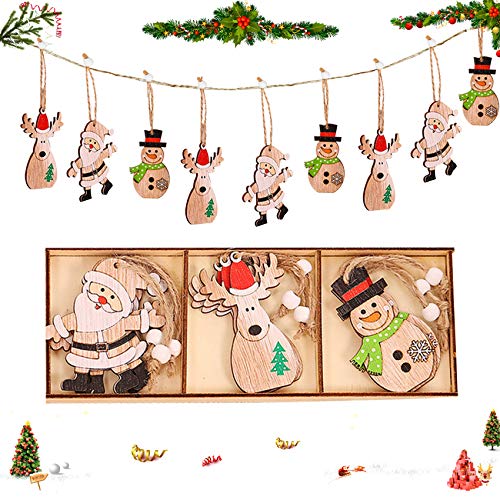 9PCS DIY Originales Colgantes, Colgantes de Madera para Árbol para Navidad,Colgante Navideño de Madera, Decoración del árbol Navideño, Decoraciones navideñas, Adornos de Navidad Madera (E)