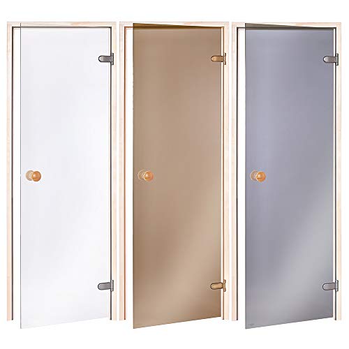 AD Puerta de sauna estándar 70 x 190 cm, apertura de cristal térmico, color gris, marco de puerta con cierre de rodillo sin umbral