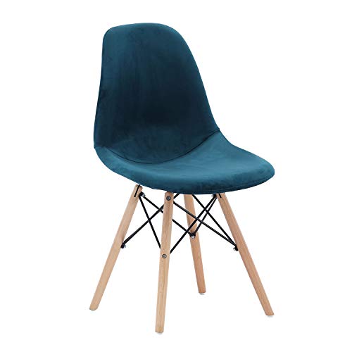 Adec - Charles, Pack 2 Sillas de Comedor, Sillas de Salon, Cocina Estilo Nordico, Tapizado Velvet Verde y Patas de Madera de Haya,  Medidas: 45 cm (Ancho) x 48 cm (Fondo) x 84 cm (Alto)